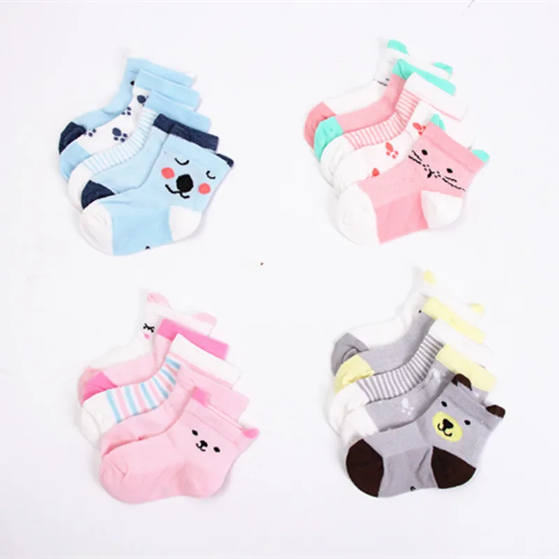 

5 Pairs Cartoon Baby Socks Spring Summer Breathable Stripe Girls Boys Ankle Socks Soft Toddler Baby Short Socks
