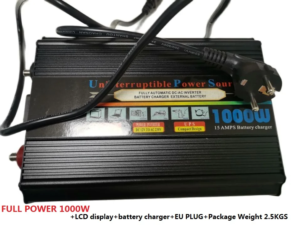 emergency UPS power supply 1000W modified wave inverter DC 12v TO AC 220v 50hz build-in battery charger