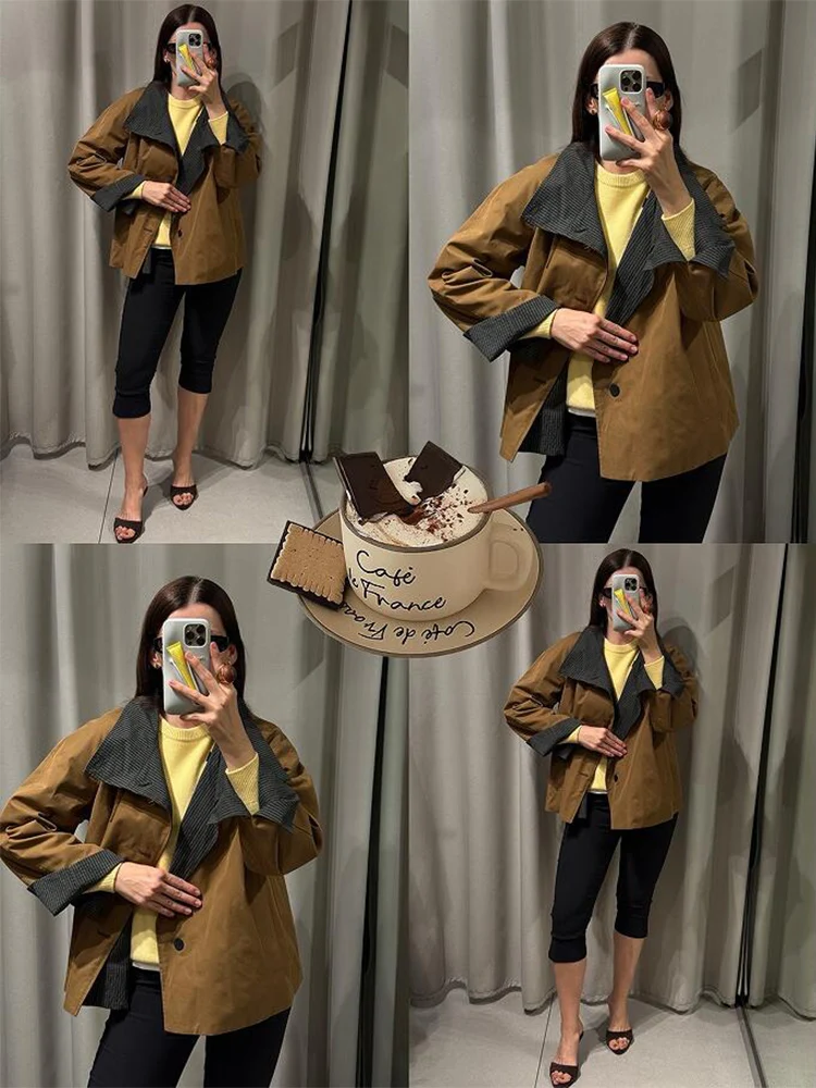 Women High Street Loose Buttons Short Jacket 2025 Autumn Fashion Double-Sided Commute Women Casual Coat Long Sleeve New Jackets