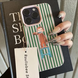 Whimsical Green Striped Monkey Phone Case Cover - Galaxy S23+ (Pink)