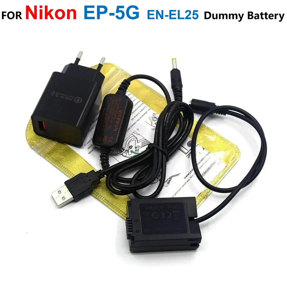 

EP-5G DC Coupler EN-EL25 Dummy Battery+5V USB Power Cable EH-5A+QC3.0 USB Charger Adapter For Nikon Z50 ZFC Z30 Cameras