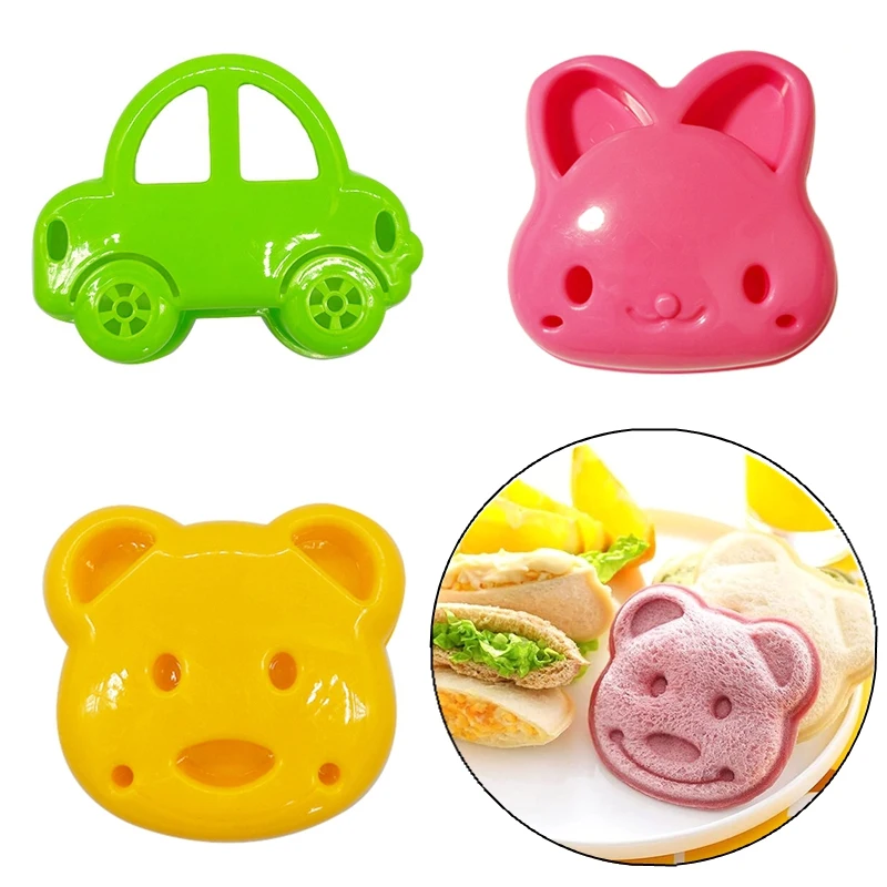 

1/3pcs Sandwich Cutter Mini Cartoon Rabbit Bear Car Bread Knife Sandwich Cutter Sealer For Kids Bento Lunch Baking Mold