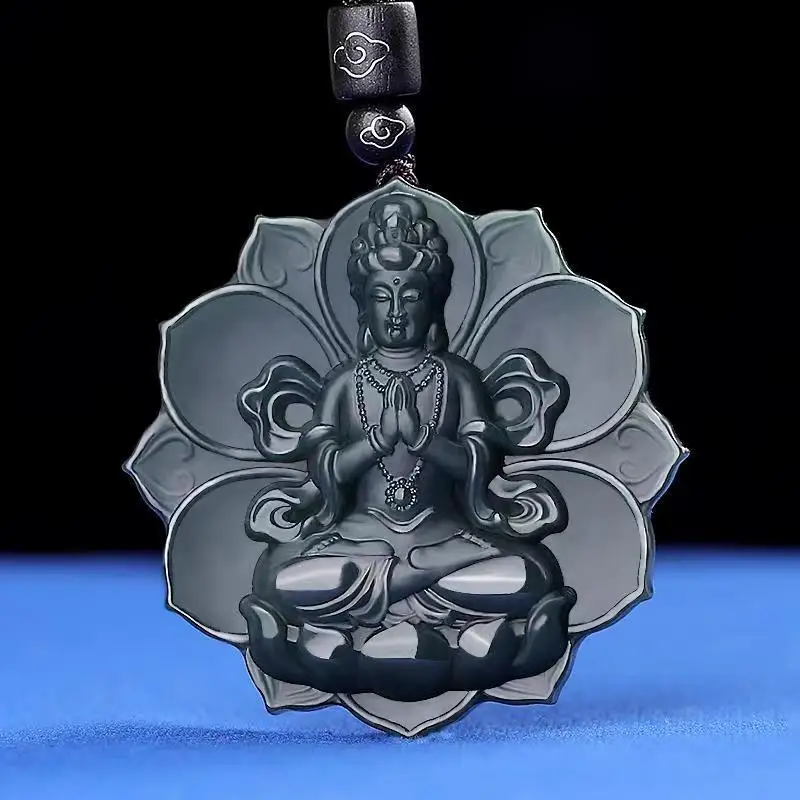 

Brand New Hetian Jade Natural Cyan Lotus Guanyin Pendant Hand Carved Women Men Fashion Necklace With Charm Jewelry Chain Gift