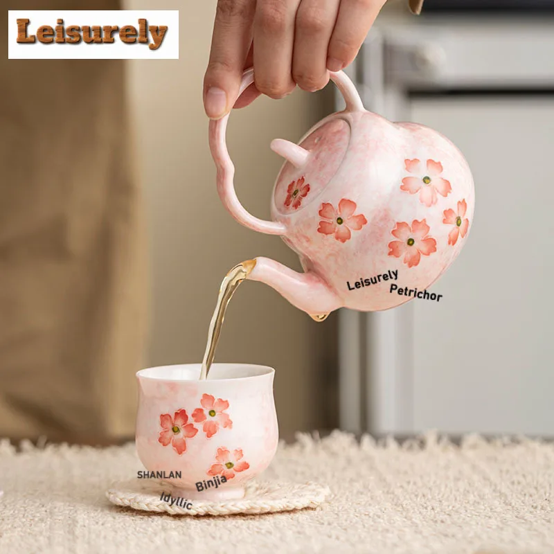 160ml Hand-painted Cherry Blossom Teapot Traditional Tea Infuser Pot Tea Making Kettle With Strainer Green Tea Tea Items Craft