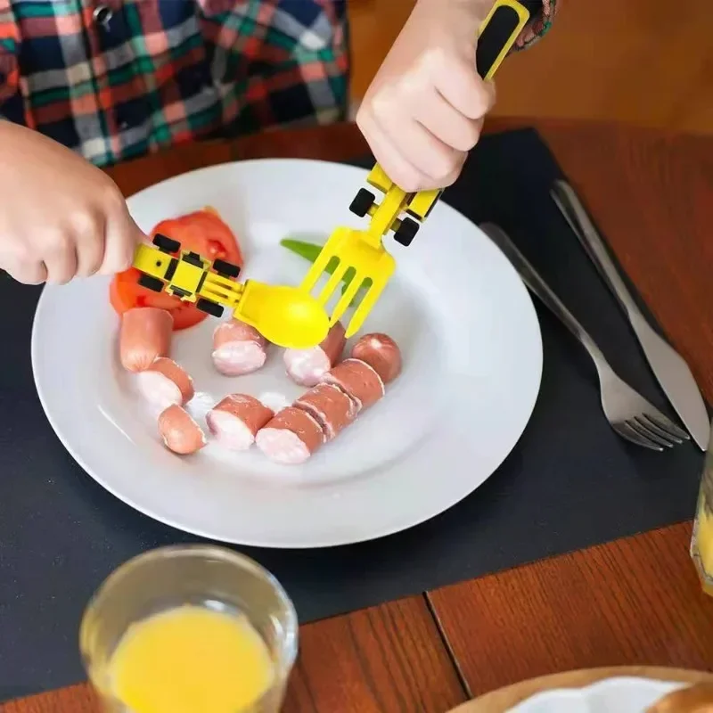 Cutlery Set Children's Plate Knife Fork Spoon Bulldozer Excavator Safety and Practical Tools