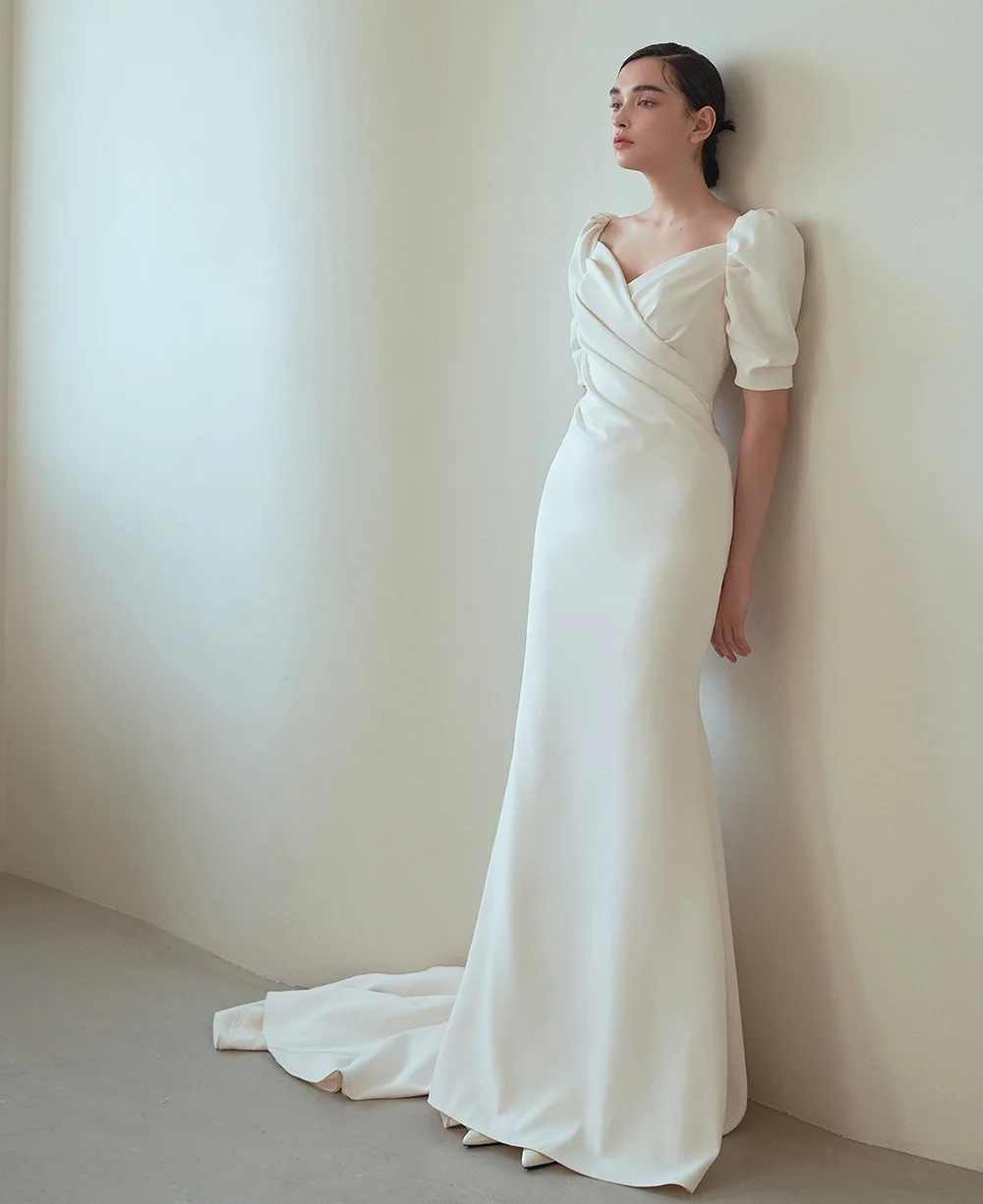 

KOYOUN Sweethart Simple Wedding Dresses with Short Puff Sleeves Bride Gowns Mermaid Korean Bride vestidos de novia 2024
