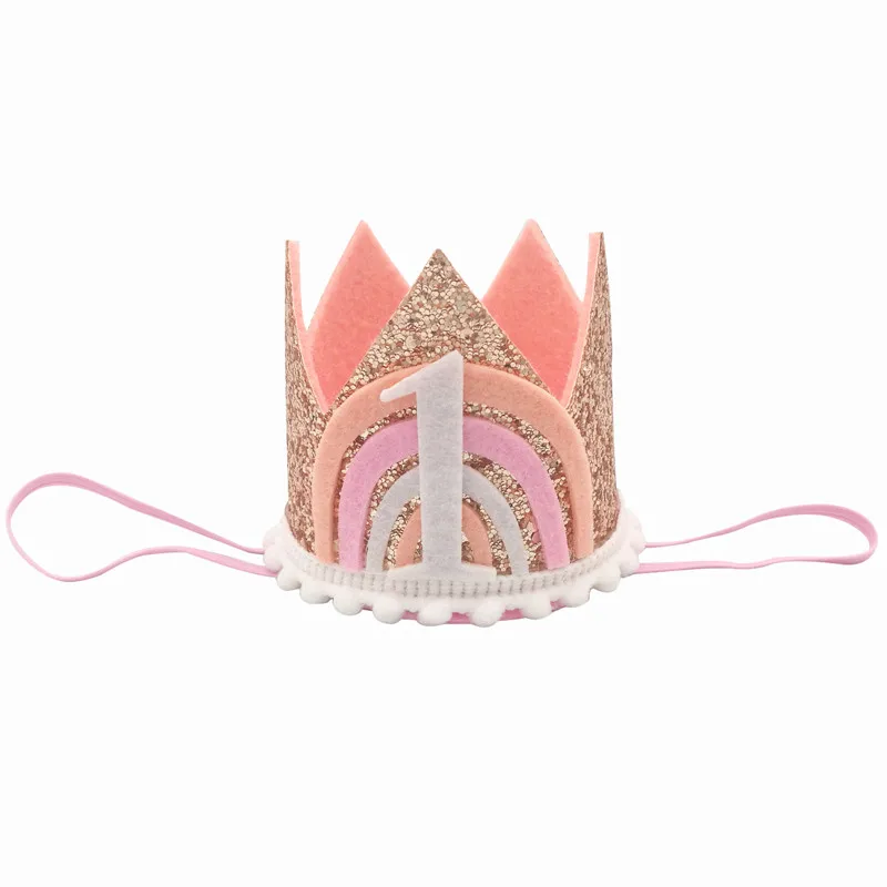 1Pcs Rainbow Number One 1 2 3 Year Birthday Headband Crown Hat Children 1st 2nd Birthday Party Hairband Cap Photo Props Supplies