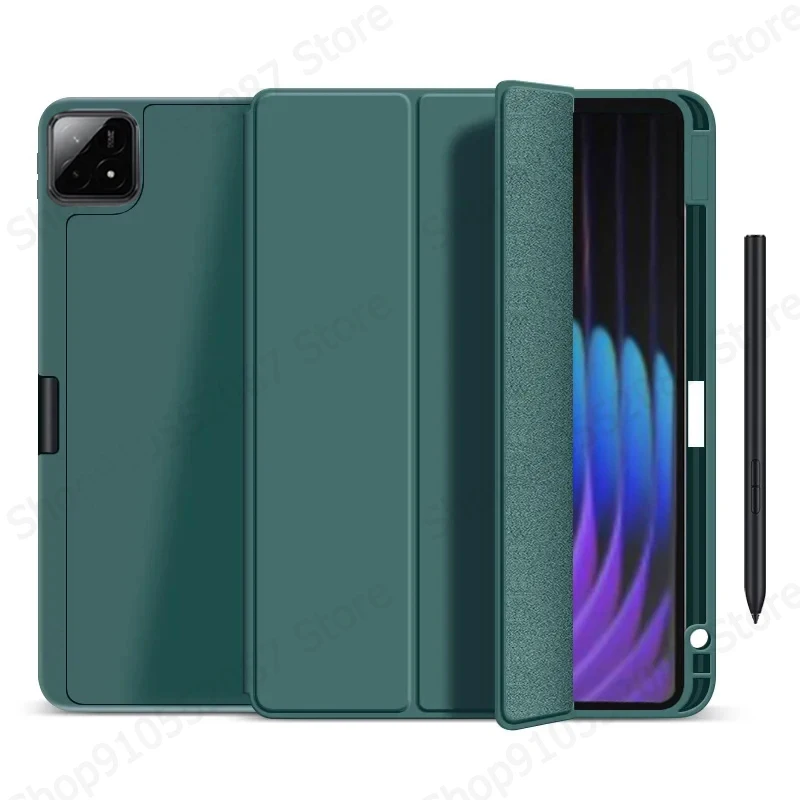 Elegant Trifold PU Leather Stand Cover with Pen Holder - Soft Back Case