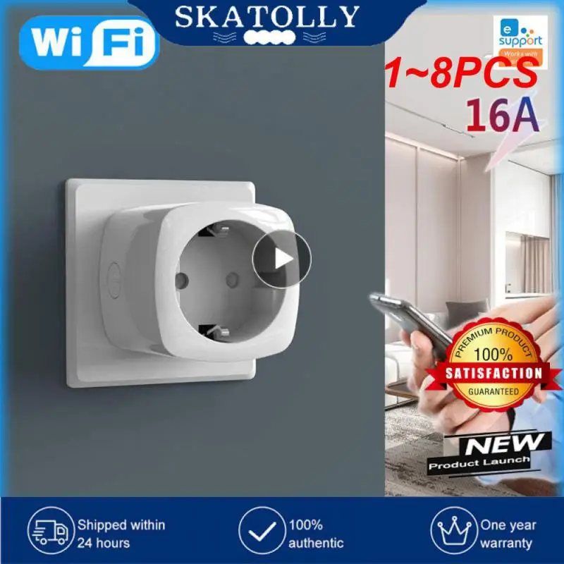 

1~8PCS EU WiFi Smart Plug With Power Monitor Function Tuya/ APP Remote Control Smart Socket Works With Alexa Home