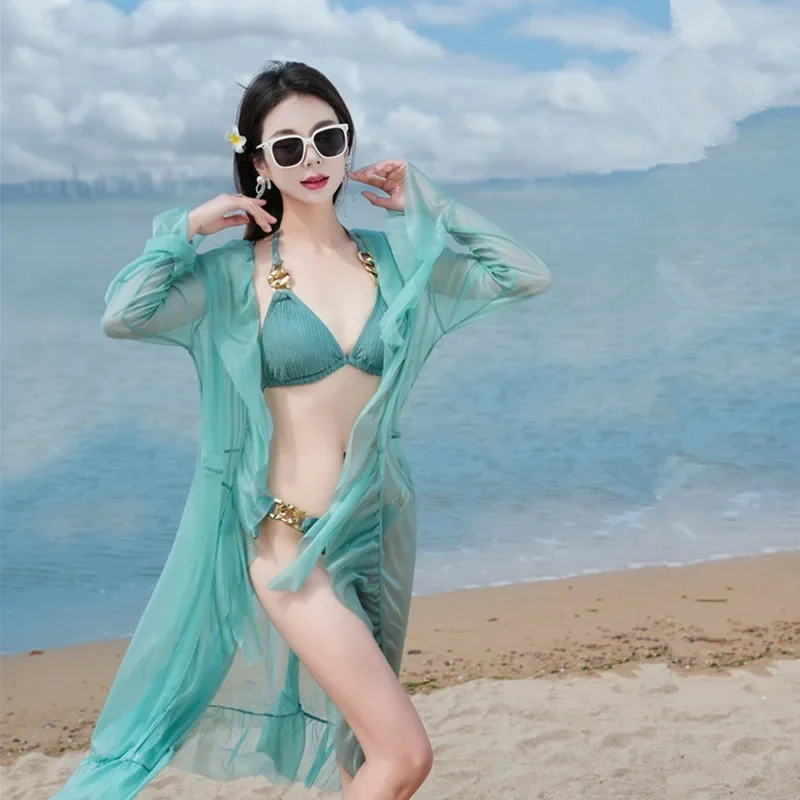 Sexy Bikini Swimsuit Set Three Pieces Women's Beach Vacation Fairy Atmosphere Split Design Chinese Origin Female Swimwear