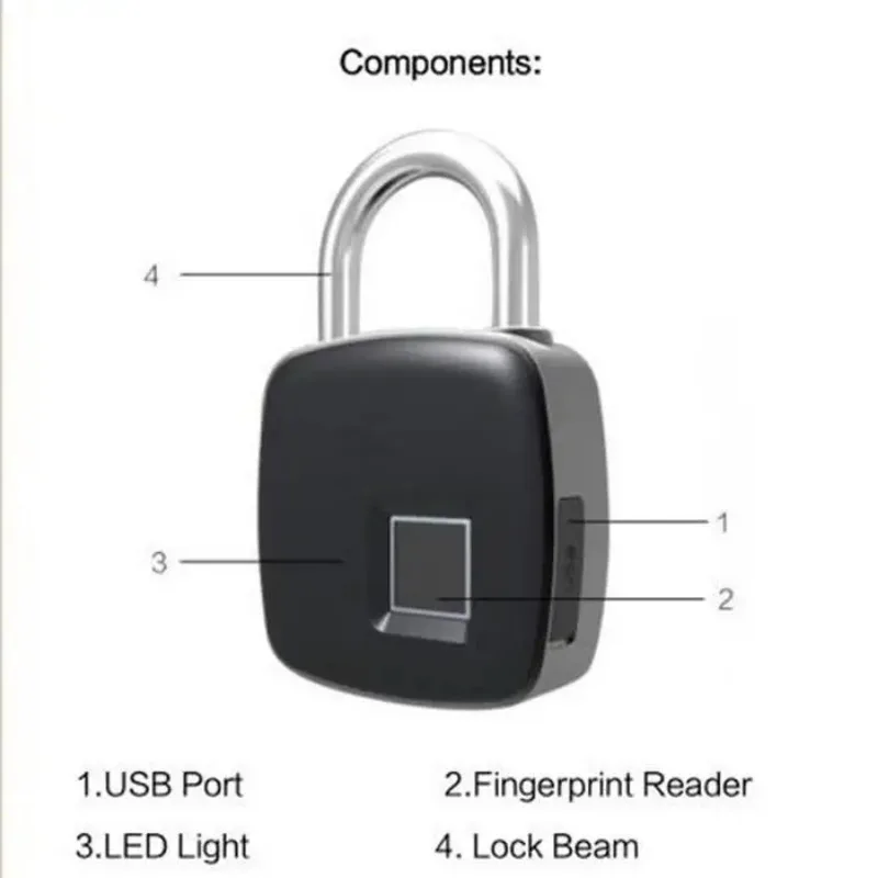 Electronic USB Rechargeable Smart Keyless Finger print Locks Waterproof Anti-Theft Security Padlock Door Luggage Lock