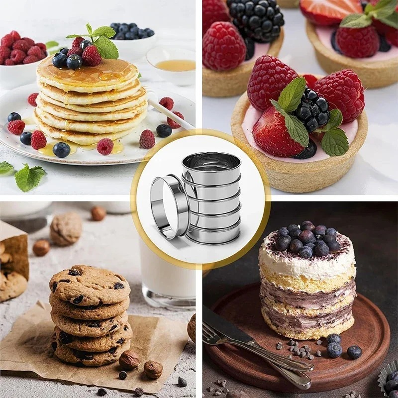 MUXHEL 20PCS Crumpet Rings, 10cm Non Stick Tart Rings Double Rolled Cooki