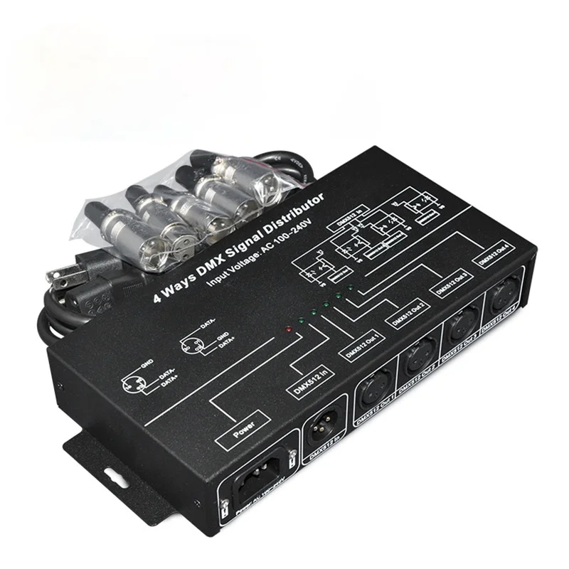 

DMX512 Amplifier Splitter DMX Signal Repeater 4CH 4 Output Ports DMX Signal Distributor; AC100V-240V Input DMX124