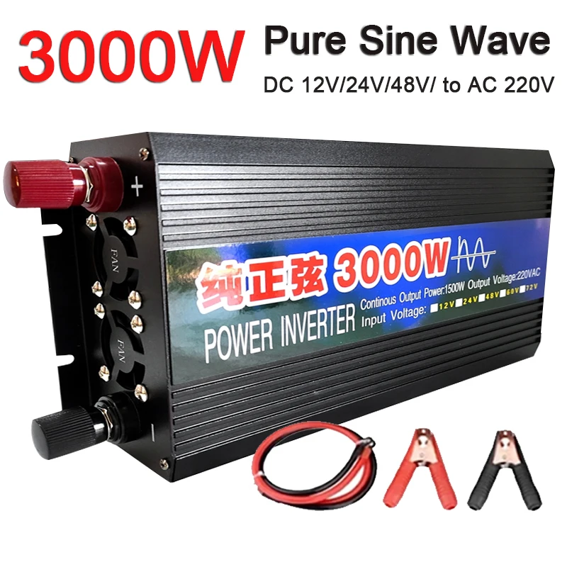 

3000W 4000W Pure Sine Wave Inverter DC 12V 24V To AC 220V 50Hz 60Hz Voltage Transformer Converter Solar Power Inverters