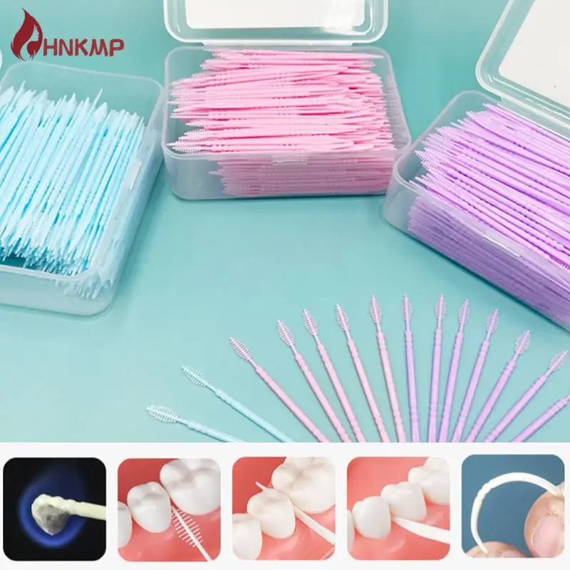 

300pcs Plastic Double-head Interdental Brush Dental Floss Stick Mouth Hygiene Plastic Toothpicks Toothbrush Teeth Cleaning Brush