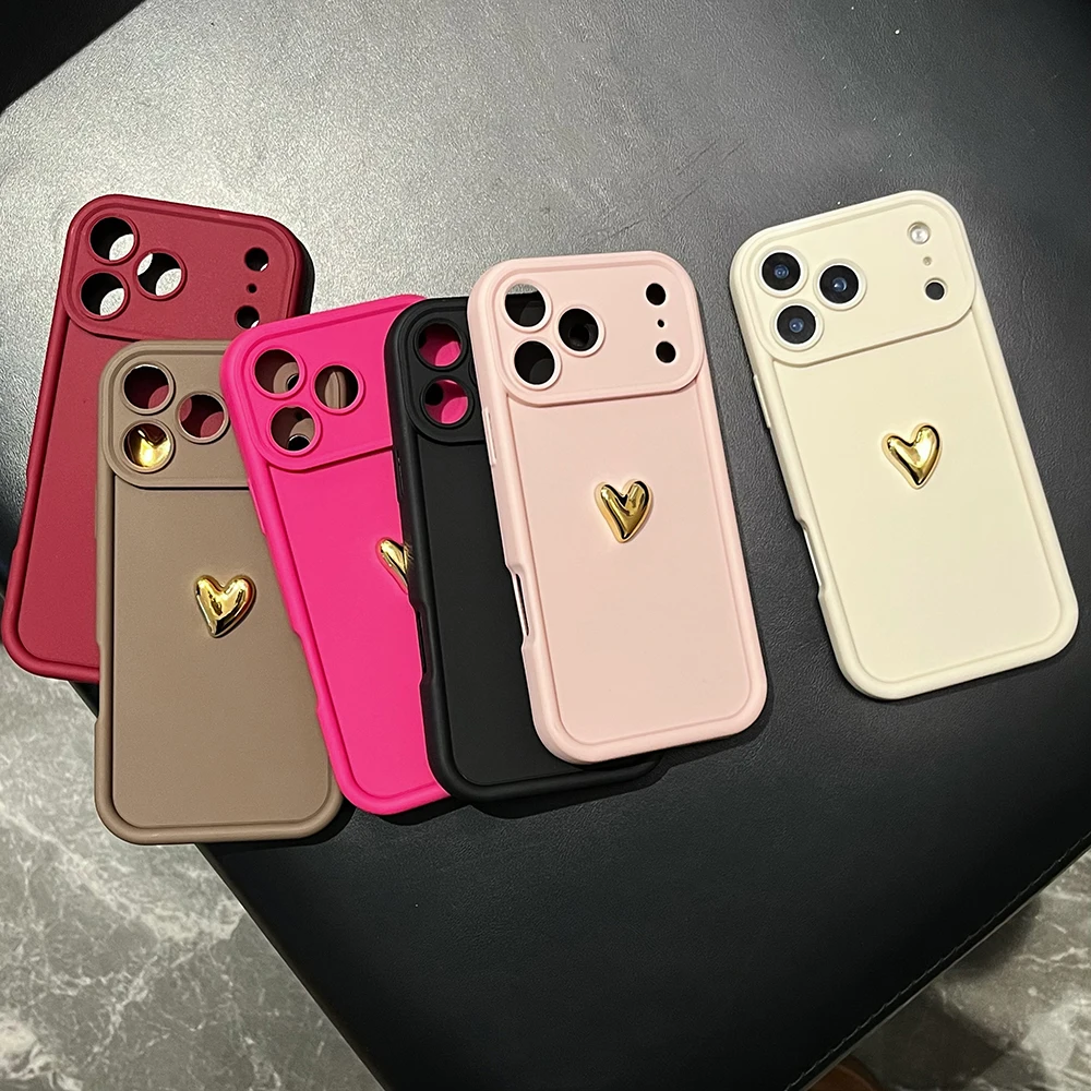 3D Gold Love Heart Matte Phone Case Cover