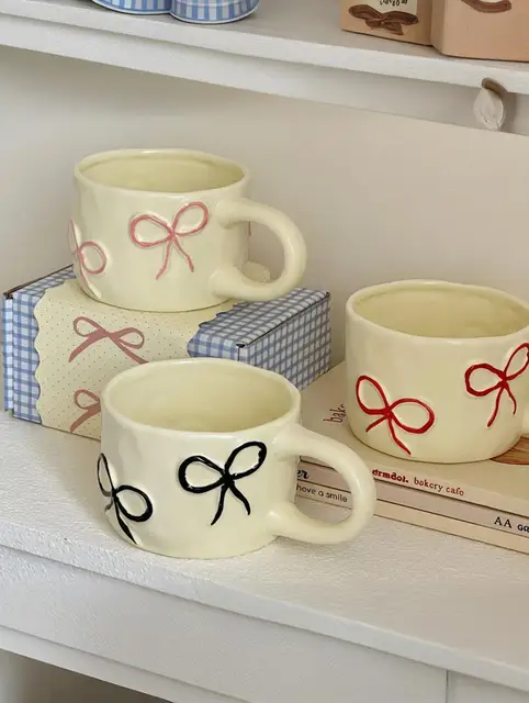 Bow shaped mug for girls with high looks, home ceramic water cup 6