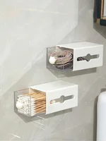 1/2pcs Non Perforated Wall Storage Box Rectangular White Transparent Two-way Drawer Cotton Swab Bathroom Headband Hair Loop Mini 1