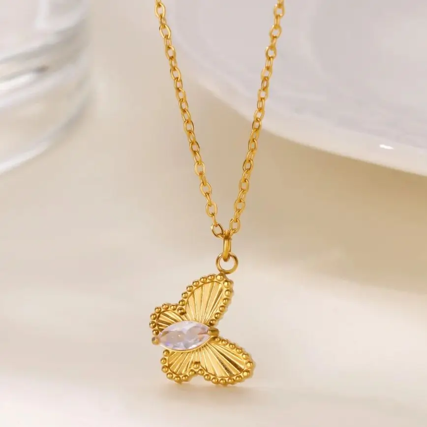 Zircon Butterfly Stainless Steel Necklace For Women