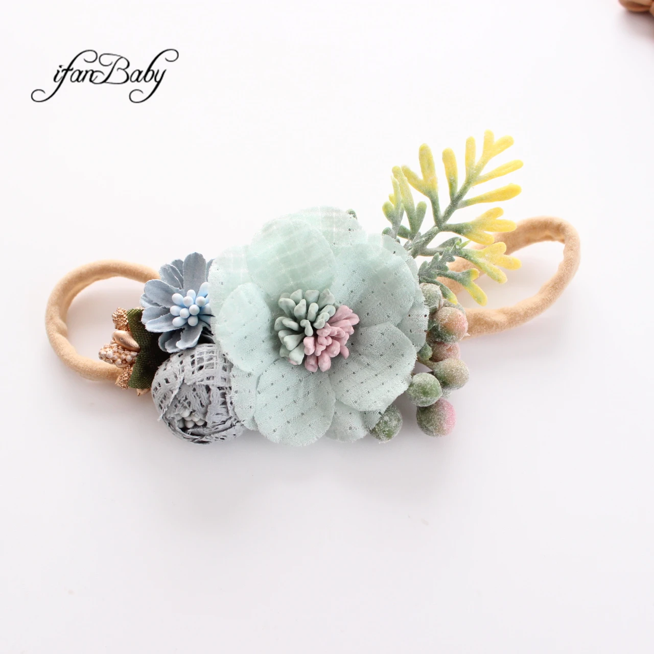 Boutique elastische Stretch Haarschmuck Kinder Mädchen Blumen Kopf bedeckung Nylon Blume Stirnband – Detail 13