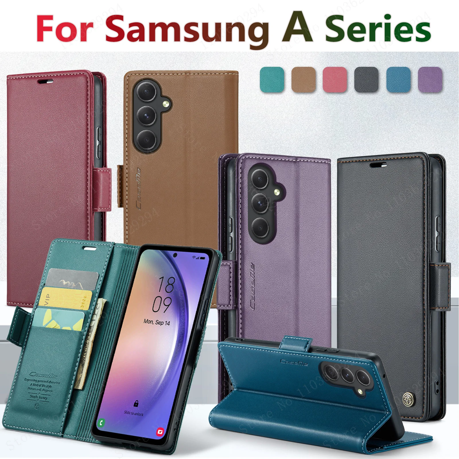 Luxury Leather Wallet Case for  Samsung Galaxy A54 55 53 52 71 72 73 51 34 32 15 Series Mobile Phone Case Card Slots Flip Cover 3