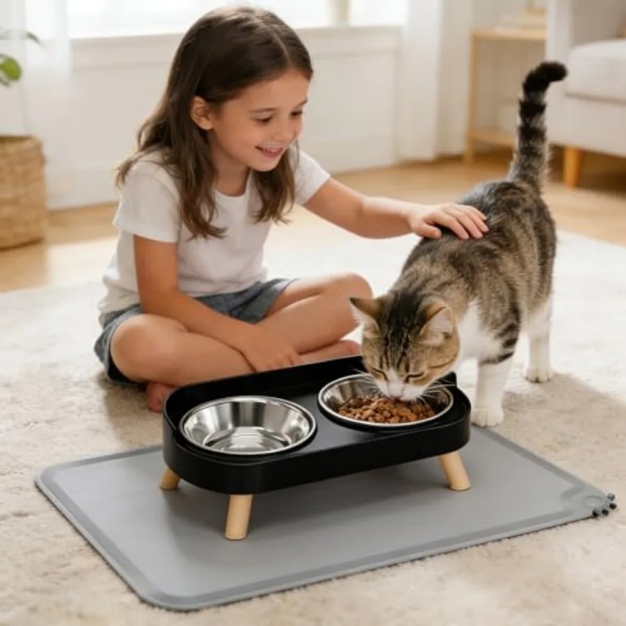 Elevated Cat Bowl Set with Mat 5