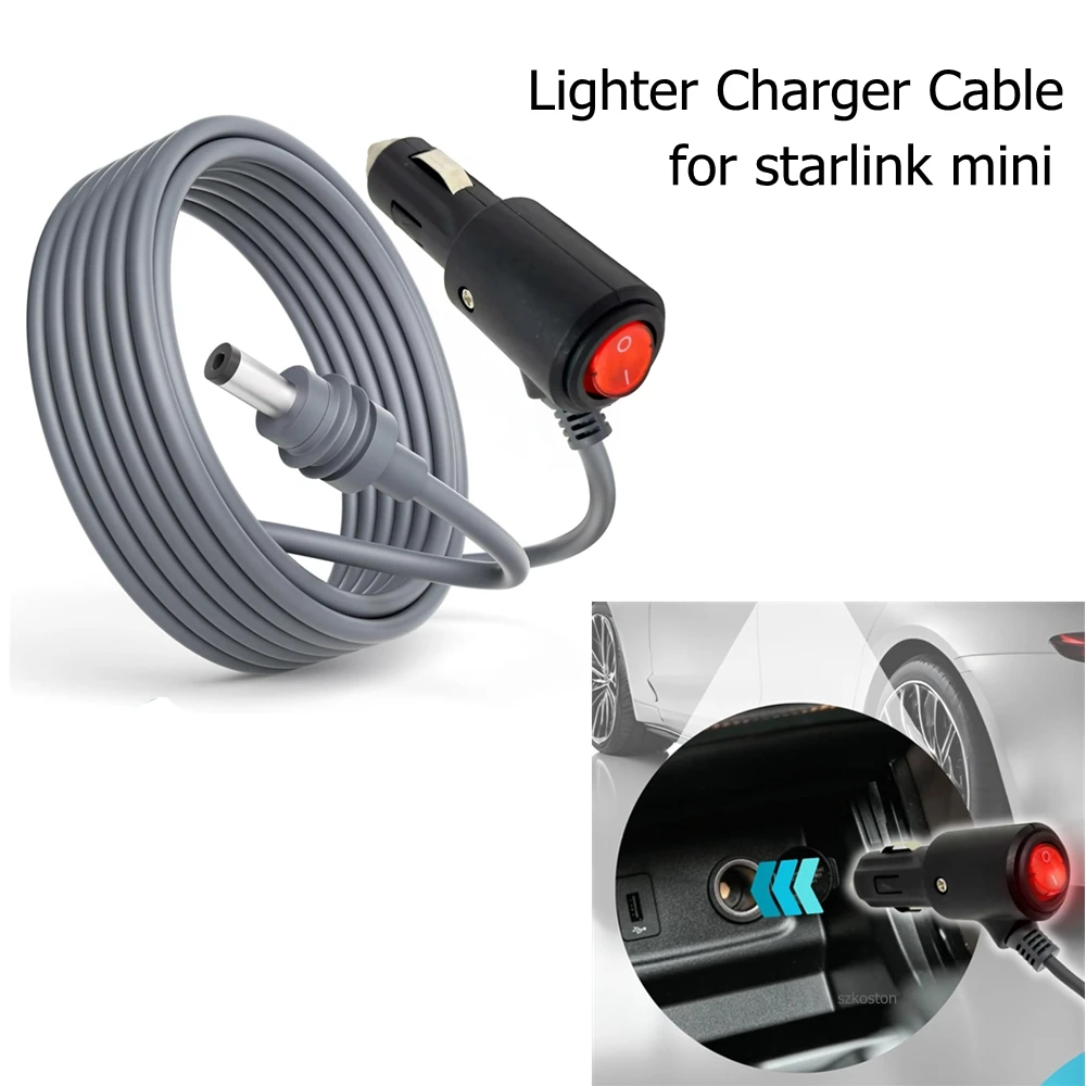 12V-24V For Starlink Mini DC Power Cable Direct To Cigaretter Adapter Power Cable Car Cigarette Lighter With On Off Switch