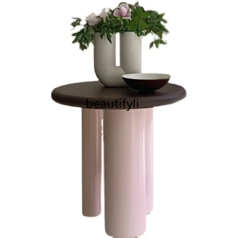 

Pink Corner Table Designer Original Retro Side Table round Mid-Ancient Small round Table Yan Di coffee table for living room
