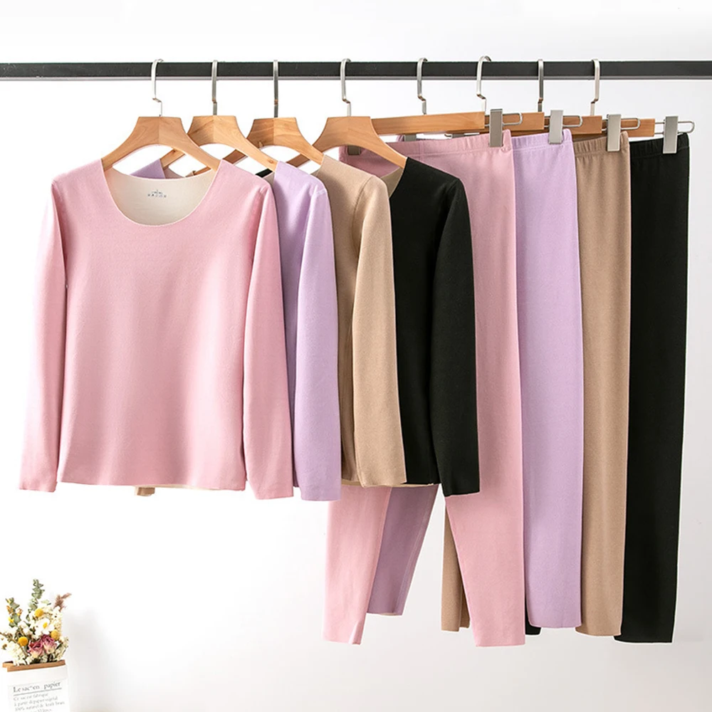 Thermal Underwear Sets Autumn Winter Women's Thermal Underwear Plus Velvet Double-sided Brushed Bottoming Underwear Lingerie Set Woman Winter Clothing