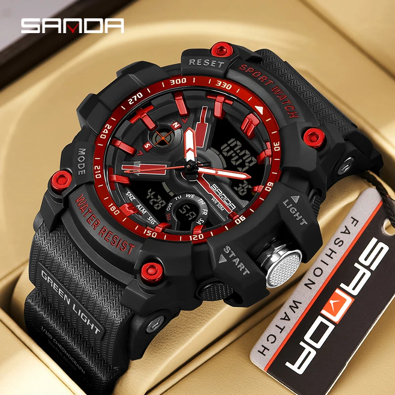 SANDA Digital Mens Military Watch 50M Waterproof Watch Dual Display Quartz Sports Watch For Men Luminous Relogio Masculino 3179