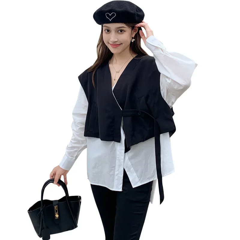 Autumn Winter Maternity Shirt Set with Pencil Pants Fake Two-Piece Design Belly Support Fashionable And Comfortable