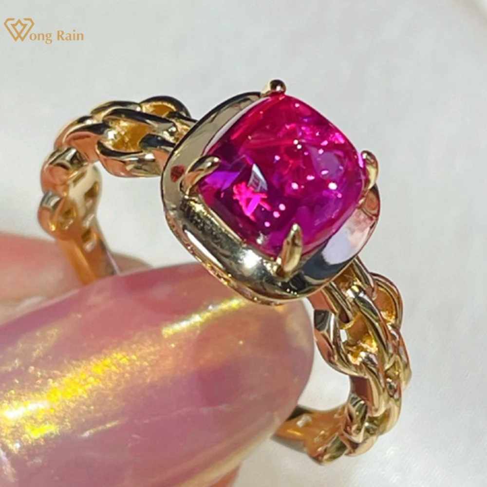 

Wong Rain Vintage 18K Gold Plated 925 Sterling Silver Sugar-loaf Cut Ruby Gemstone Ring for Women Fine Jewelry Gifts Wholesale