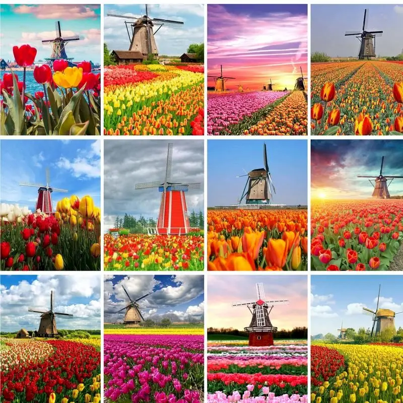 

GATYZTORY DIY Painting By Numbers kits With Frame For Adults Flower Sea Windmill HandPainted art Home Decor Gift Canvas Drawing