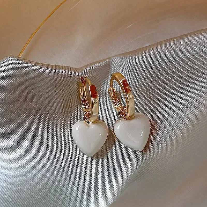 Dangle Earrings Wine Red Love Heart For Women Gold Color Circle Vintage Peach Drop Earring Fashion Jewelry