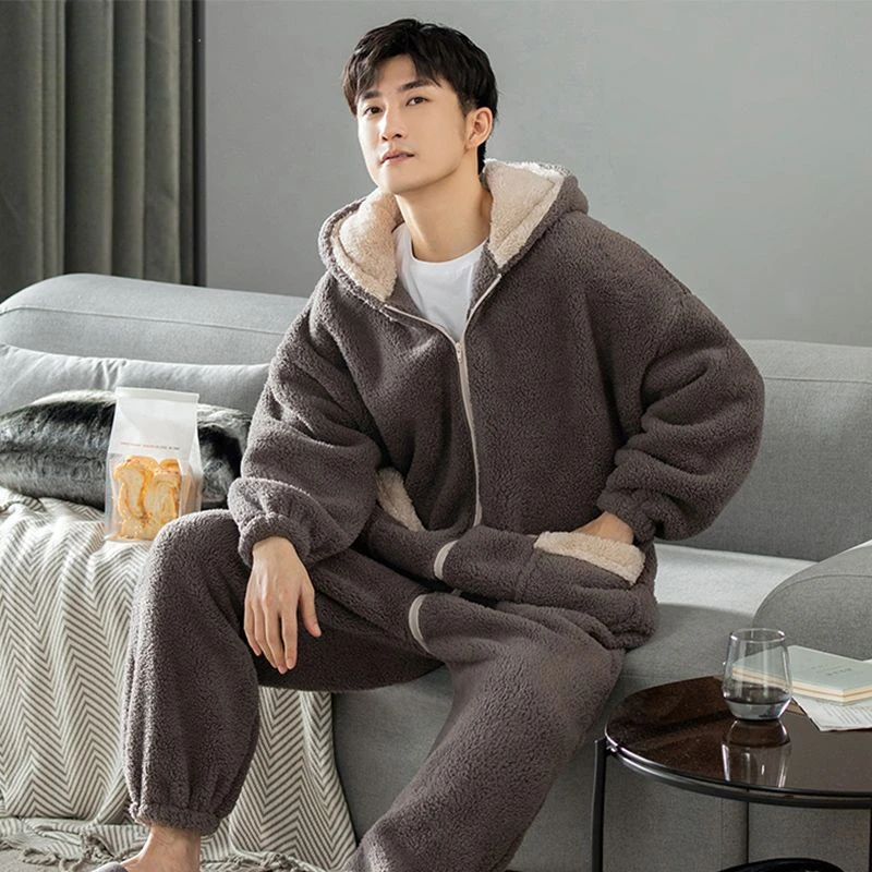 Men's Winter One-piece Pajama Soft Velveteen Plus Velvet-thickened Homewear Sleepwear