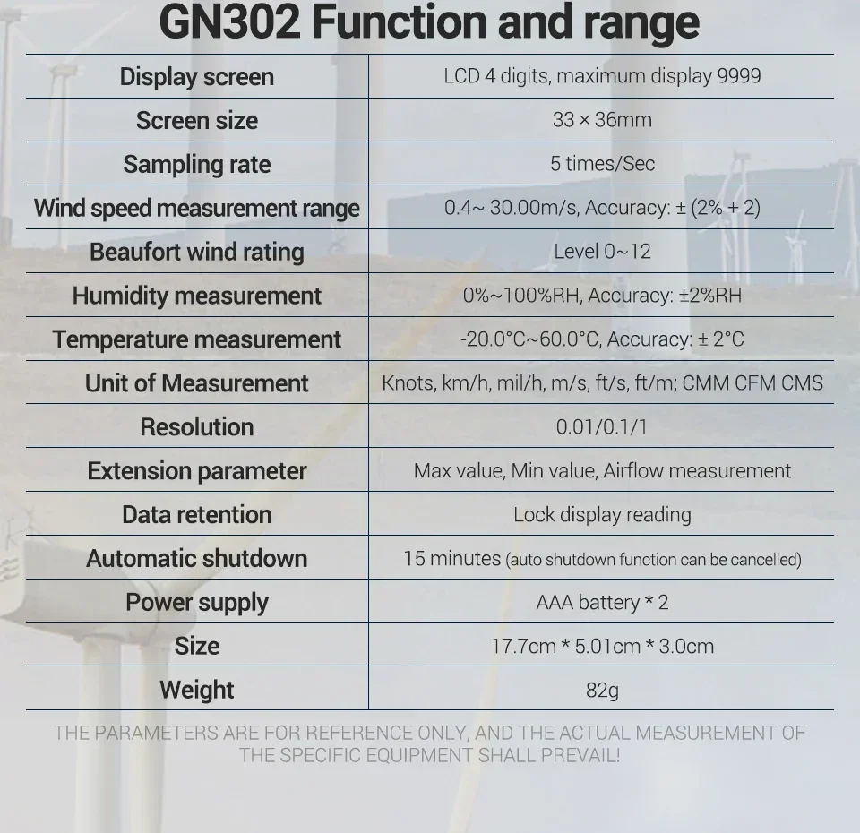 ANENG GN302 디지털 휴대용 풍속계 30m s 온도 습도 테스터 20 0C 60 0C 측정 도구