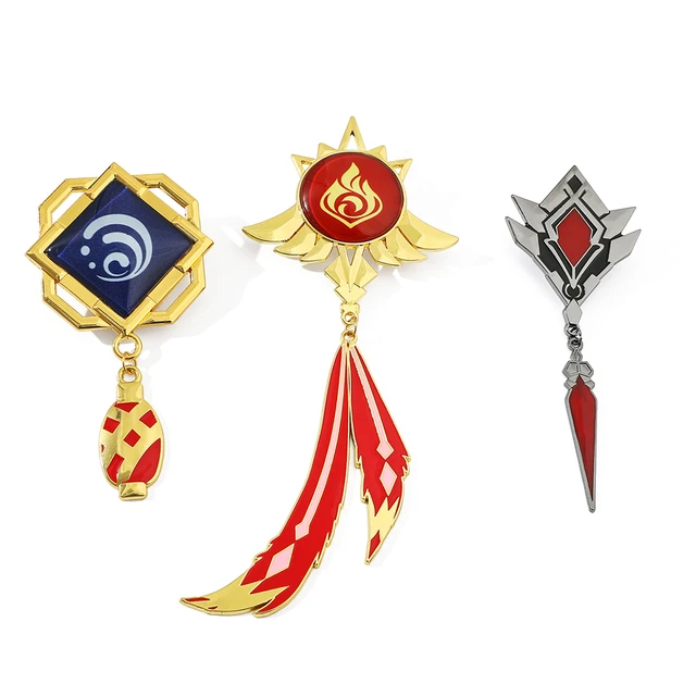 Jogo genshin impacto broches cosplay deus olho luminoso fogo elemento água  distintivo jóias para amigos e fãs presente acessórios - AliExpress