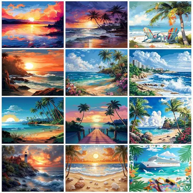 RUOPOTY-Paint By Number Adult Kit seascape Picture Drawing Handwork Canvas Wall Art Home Decoration Coloring By Numbers Wall Art 1