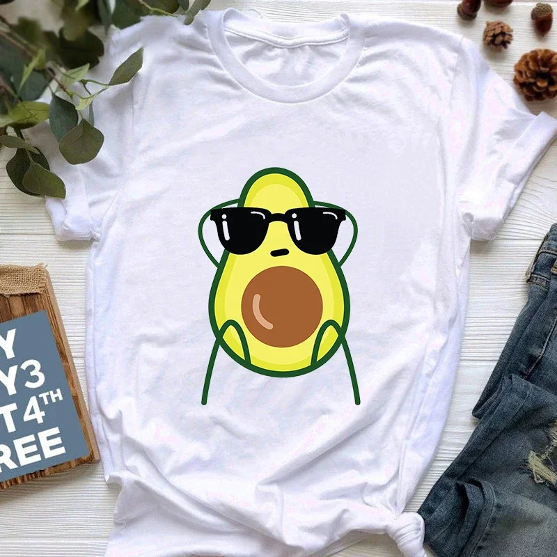 

Women Short Sleeve T Shirt Harajuku Vegan Cute Tops 90s Cotton Graphic Tee Female New T-Shirts Summer Avocado Printed Clothing