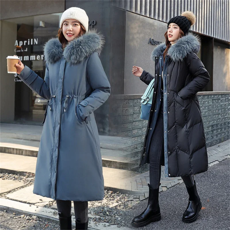 

Loose Hooded with Fur Collar Parkas Women Fashion Can Wear on Both Sides Coats Mid-length Down Cotton Jackets Thicken E152