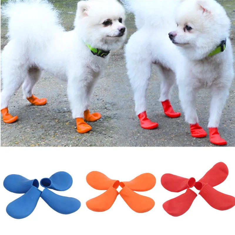 Title 2, 4Pcs Pet WaterProof Rain Shoes Anti-slip Rubber...