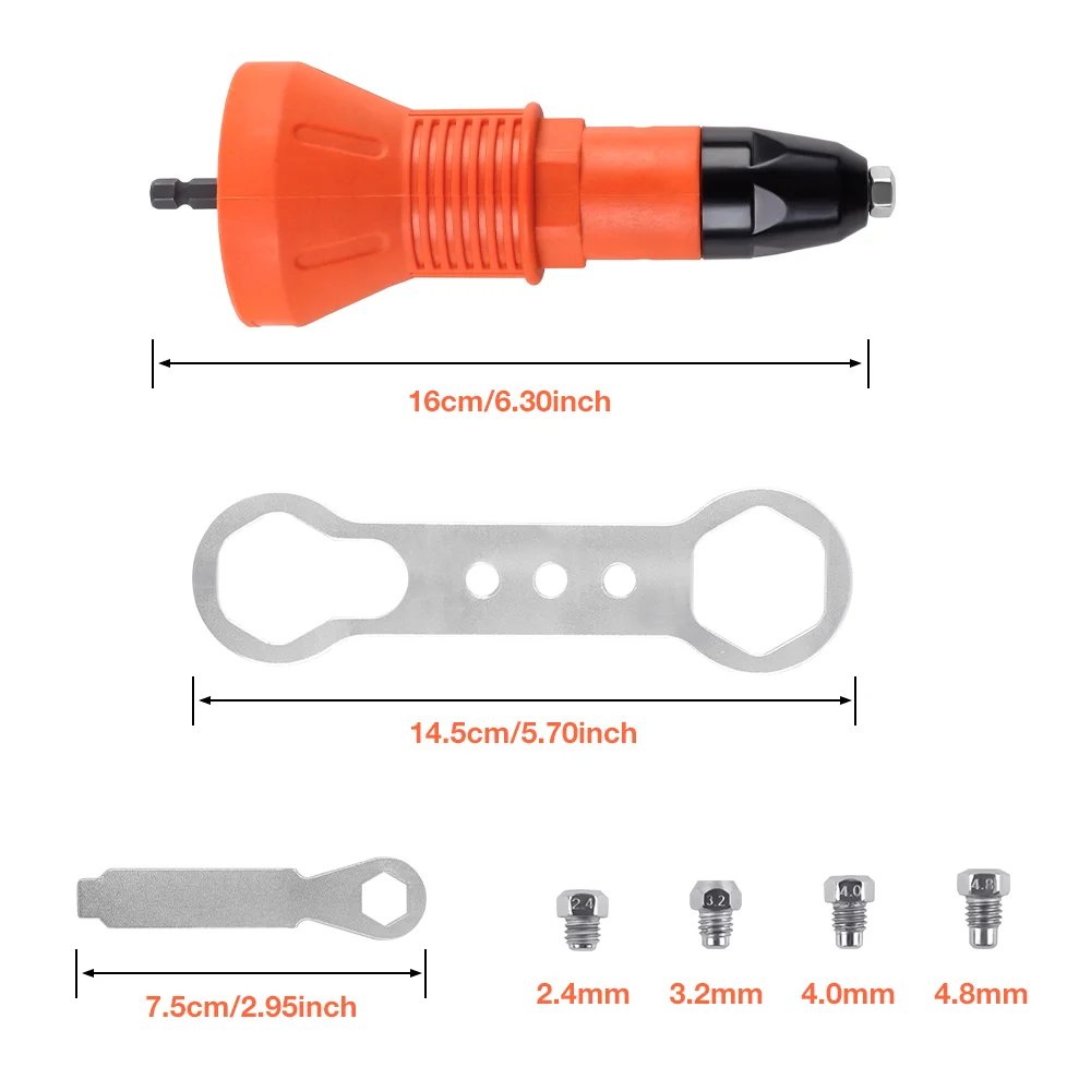 Electric Rivet Gun Conversion Head 2.4mm, 3.2mm, 4.0mm, 4.8mm Pull Rivet Gun Suitable For Electric Drills, Cordless Rivet Gun