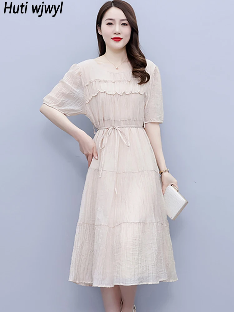 

2024 Solid Elegant Chic Ruffled Midi Dress Summer Short Sleeve Bandage Casual Dress Women Fashion Bodycon Party Evening Vestidos