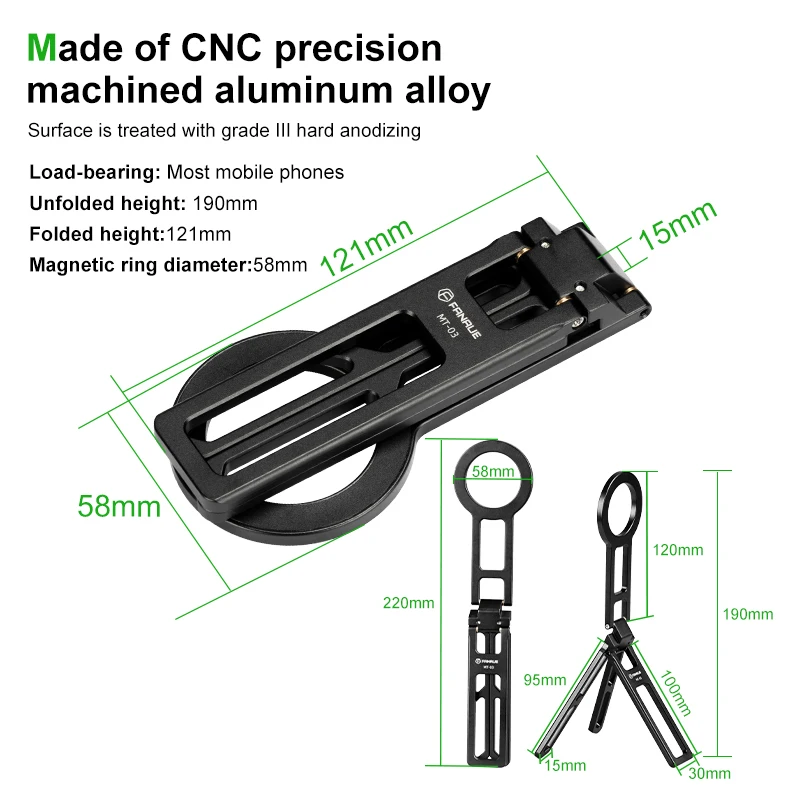 FANAUE Magnetic Pocket Phone Tripod Compatible with Magsafe iPhone Plus Pro Max Foldable Desktop Phone Mount Selfie Stick Handle