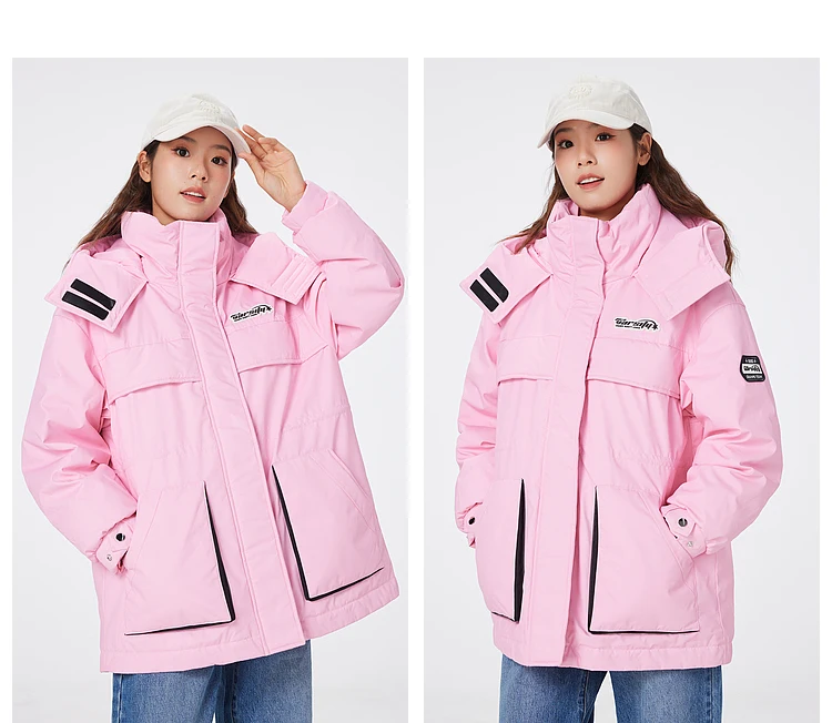 Metersbonwe Women's Jacket Puffer 90 White Duck Down Waist Drawstring Cargo Jackets Hooded Thickened Sporty Warm Wear Winter