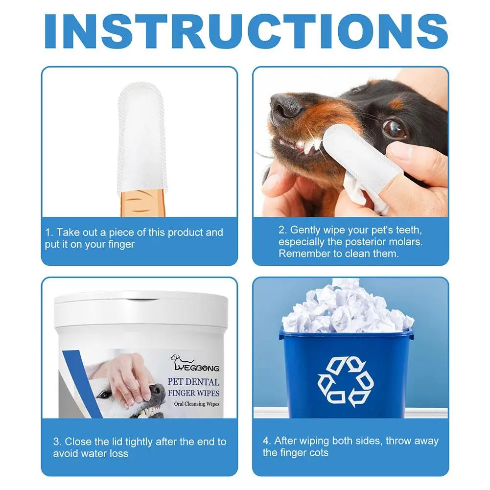 50Pcs Pet Finger Brushing Finger Cots Puppy Teeth Oral Cleaning Tool Pet Dental Wipes Presoaked Dog Oral Care for Dogs