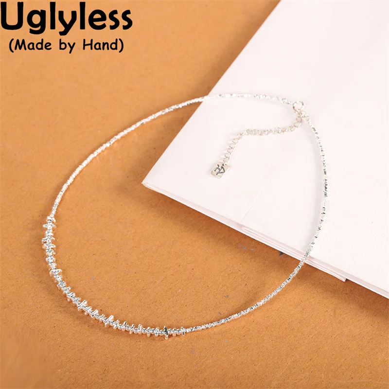 

Uglyless Summer Fashion MINI Silver Bits Chokers Women 925 Sterling Silver Necklaces NO Pendant Minimalism Girl Students Jewelry