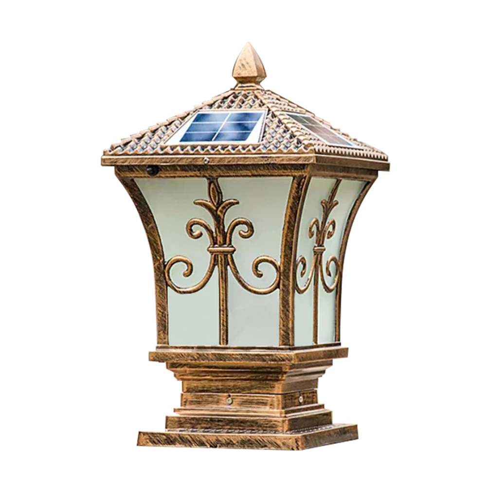 Solar LED Pillar Light Retro Lantern Waterproof Outdoor Porch Column Lamp 4 LED Modes Night Light For Garden Fence Decoration 2
