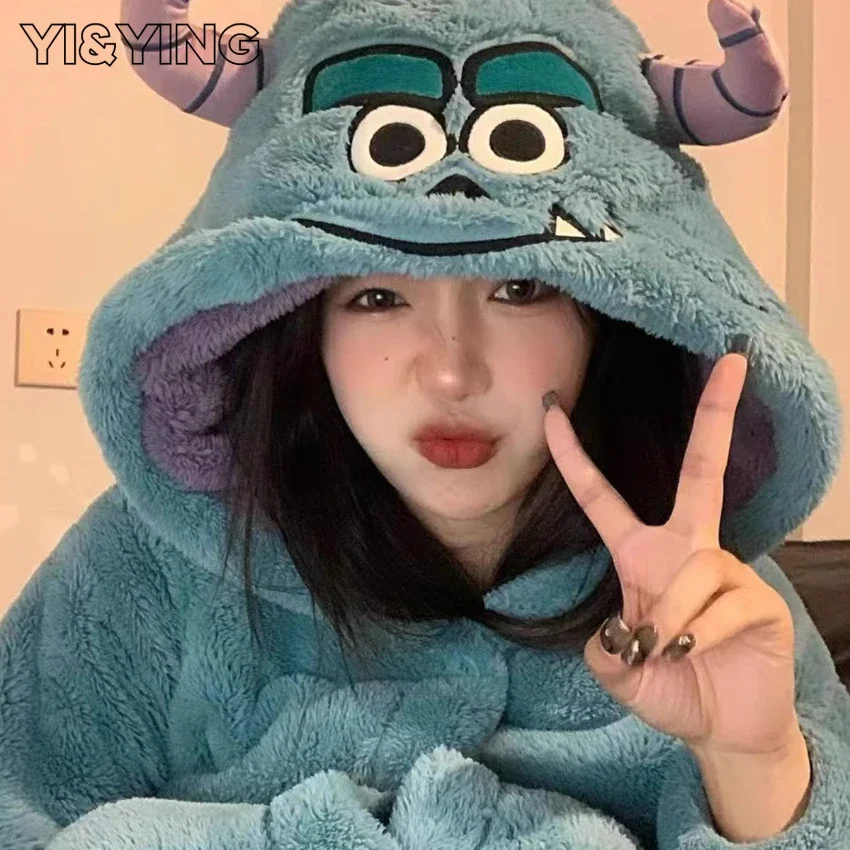 

[YI&YING] Little Monster 2023 New Winter Nightgown Coral Plush Pajamas Women's Thickened Plush Long Home Fur Set WAZC988