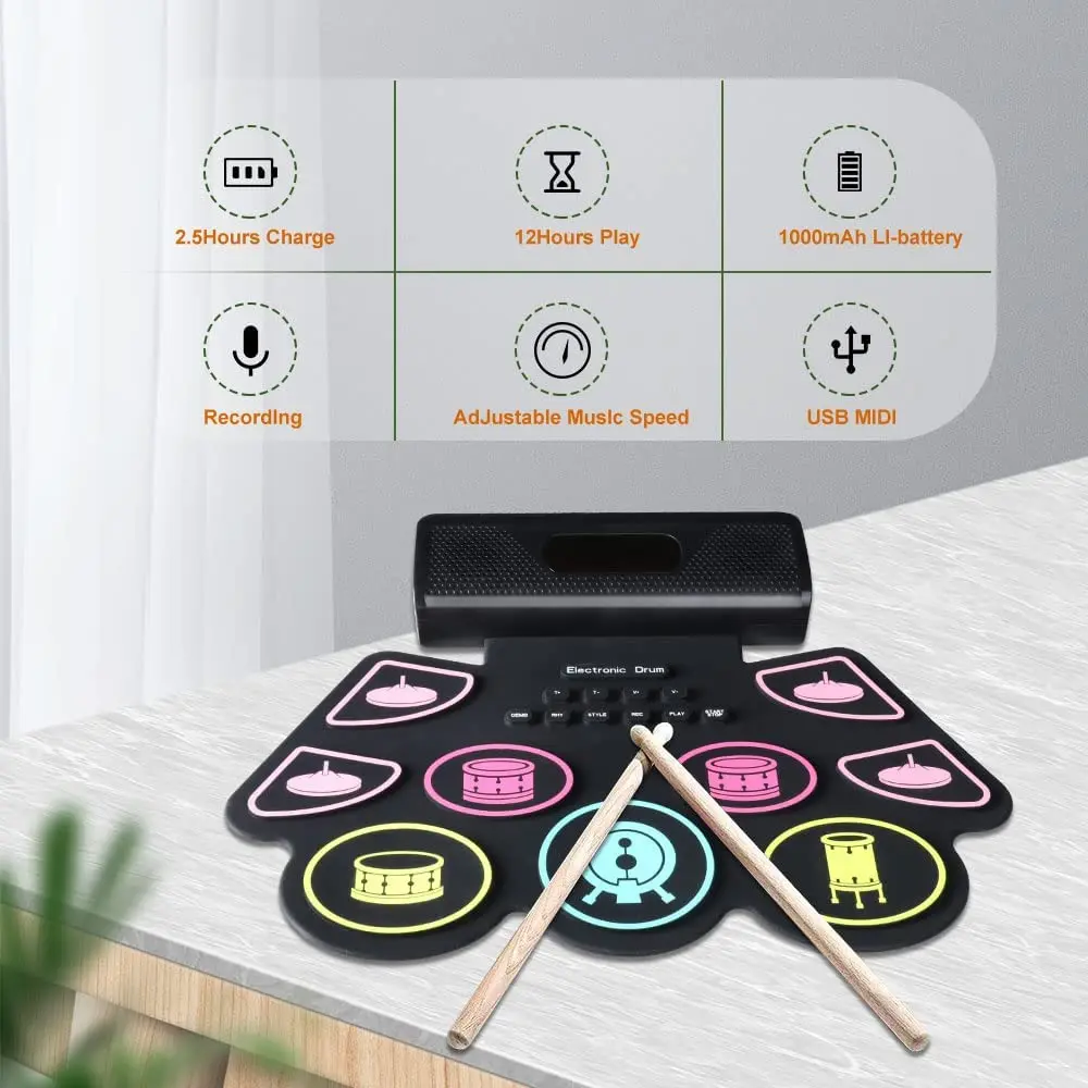 ROCKSOCKI Ensemble De Batterie électrique, 7 Tapis D'entraînement De